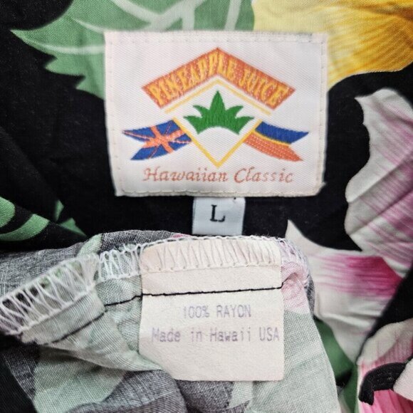 Made in Hawaii USA Pineapple Juice Hawaiian Shirt Mens Sz L Short Sleeve Floral - Picture 7 of 10